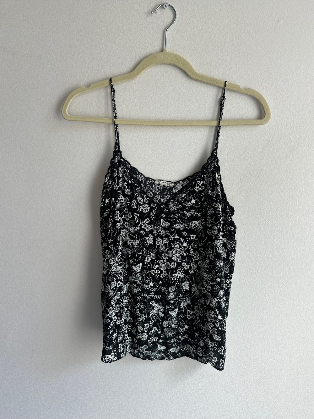 Free People Black & White Floral Lace-Trim Cami Size Medium